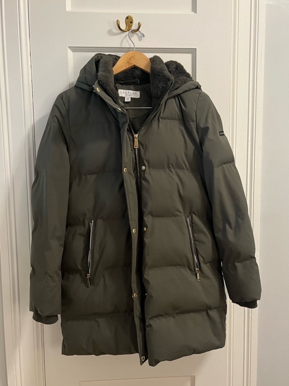 Laundry By Shelli Segal Olive Quilted Puffer Coat with Hood